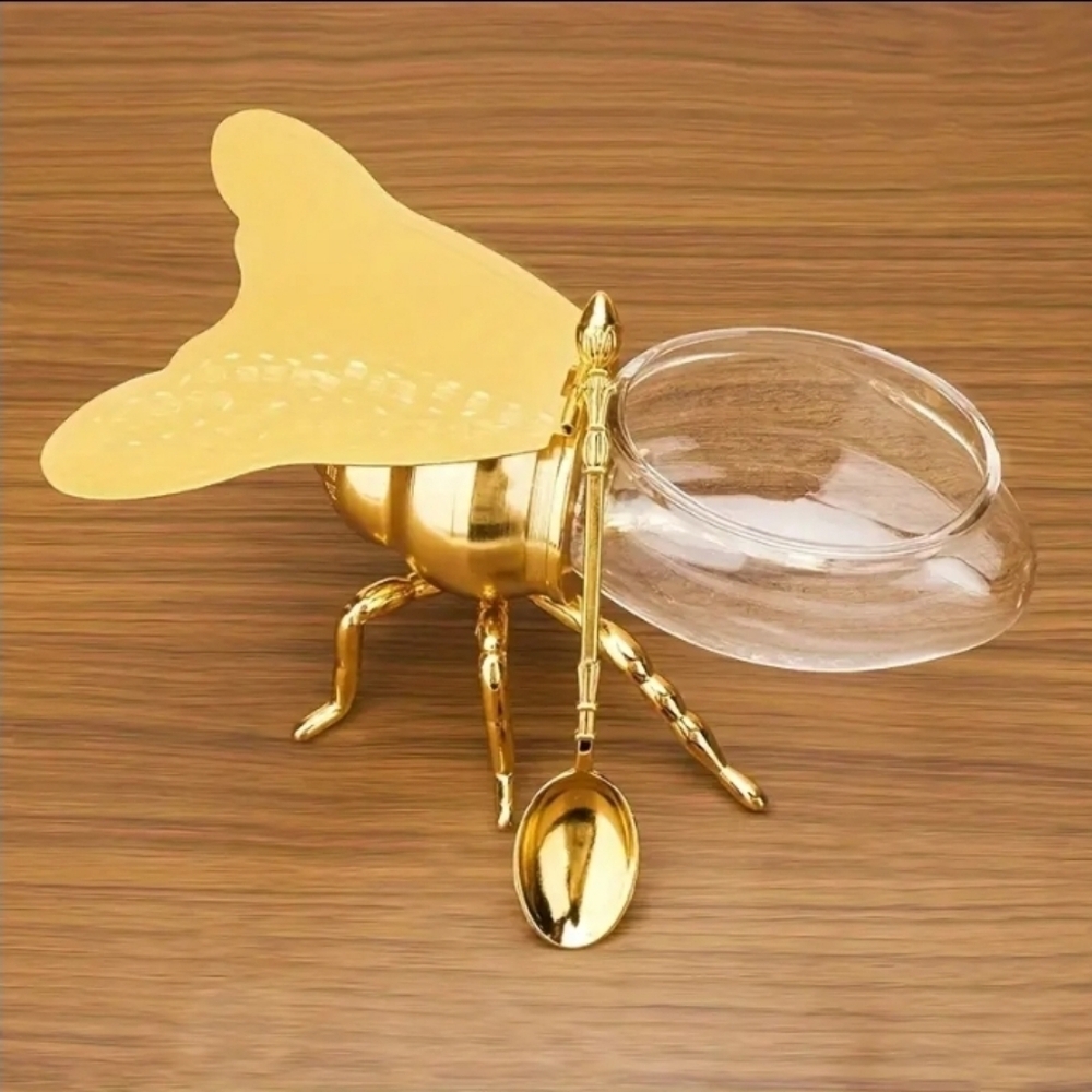 Bee Honey Holder Glass & Metal